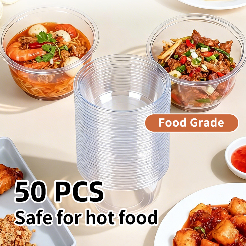 Food Storage Meals - 使い捨てプラスチックボウル 透明で丈夫なタイプ アイスクリーム、デザート、フルーツサラダ、ピクニック、結婚式、パーティー、キッチン用食品容器