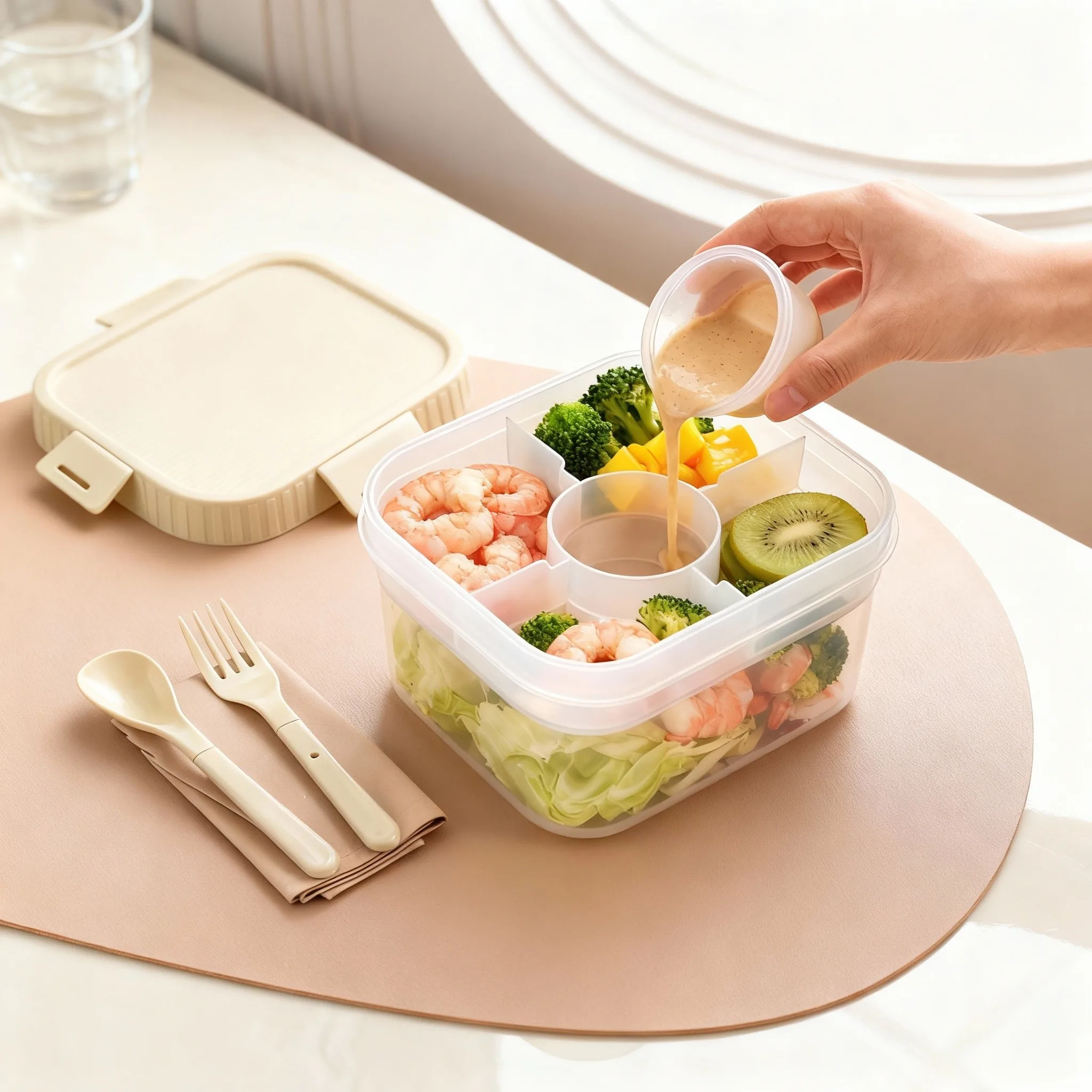 持ち運び可能な二重構造のプラスチック製ランチボックス。ソース - Food Storage Oven Safe のレビューと価格