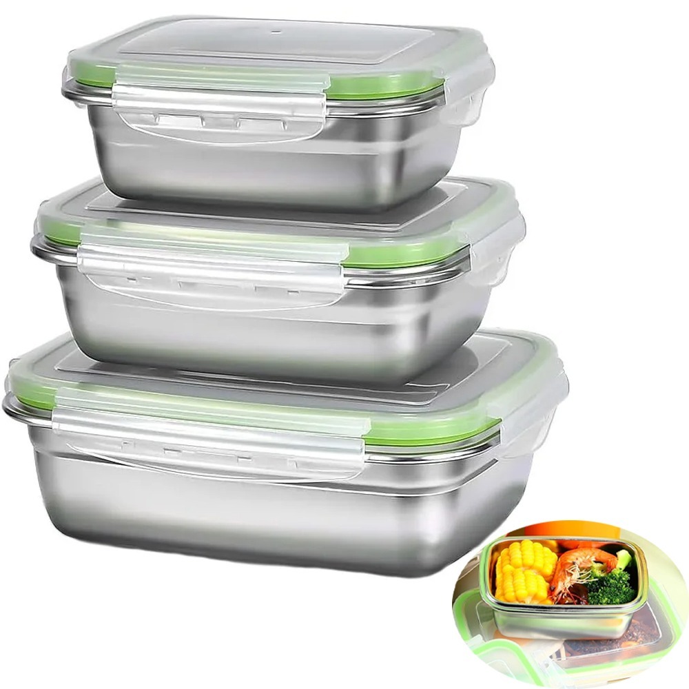 1/3ピース食品保存容器セット 食品グレード304ステンレス - Food Storage Oven Safe のレビューと価格
